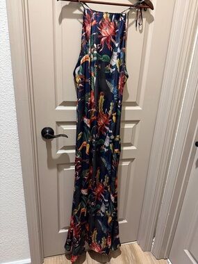 Women’s Navy Tropical Print Maxi Jumpsuit